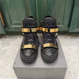 Giuseppe Zanotti Black Quilted High-Top Sneakers with Gold Hardware